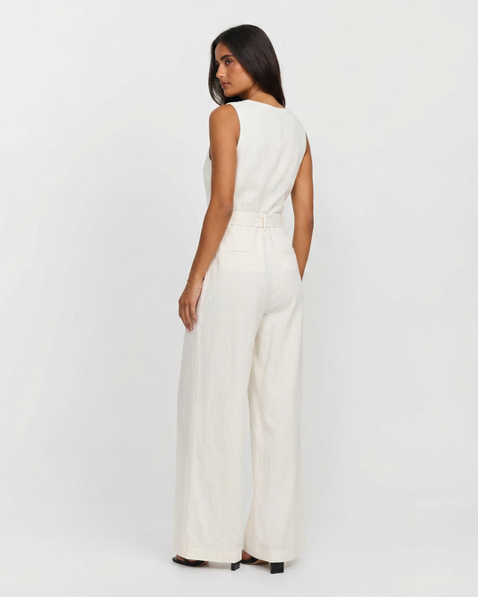 Veda | Elegant Tailored Co Ord Set Cream Wide Leg