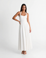 Faye | Halter Neck Sweetheart Button Front Midi Dress