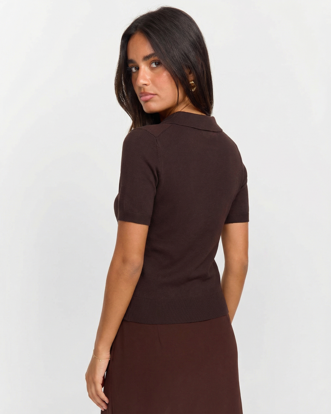 Mila | Flower Button Cropped Knit Polo Top