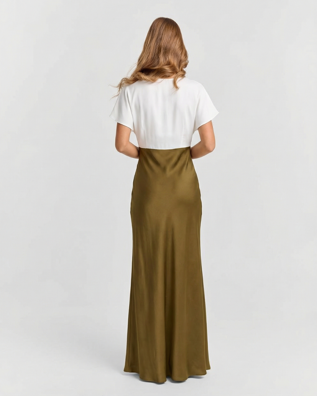 Blythe | Two-Tone Lace Trim Satin Midi Slip Dress