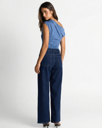Stella | Off-Shoulder Draped Top in Pink, Blue & Black