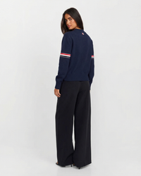 Maya | Stripe Arm Detail Crew Neck Button Front Ribbed Cropped Knit Cardigan