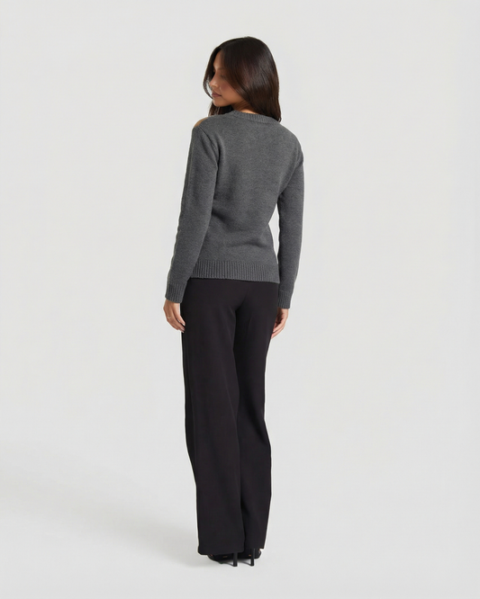 Camille | Argyle Knitted Sweater Grey Cream Beige