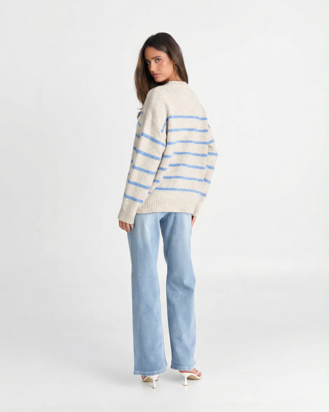 Elise | Striped Knitted Sweater Cream Blue Long Sleeve