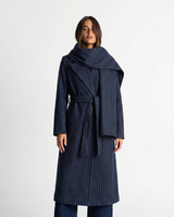 Alyssa | Longline Pinstripe Belted Coat
