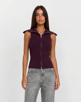Maddison | Collared Ribbed Zip-Up Vest