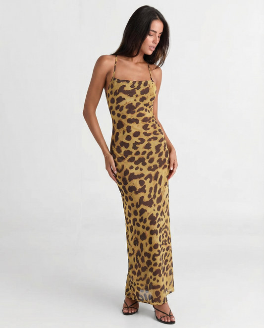 Mia | Casual Leopard Print Maxi Dress Brown