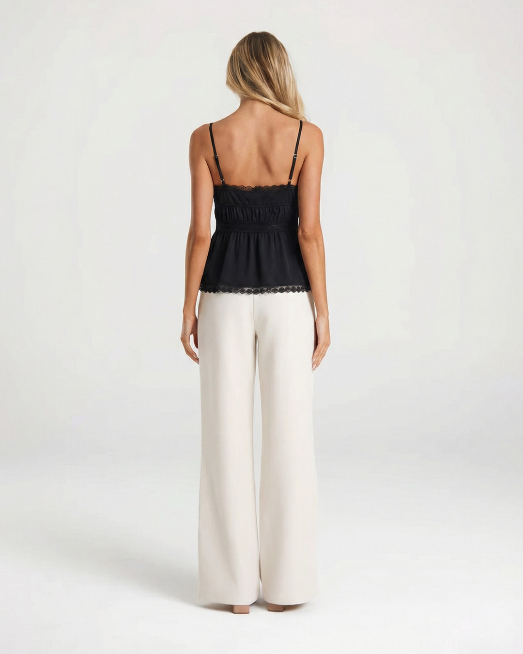 Pearl | Lace Trim Button-Front Peplum Cami Top