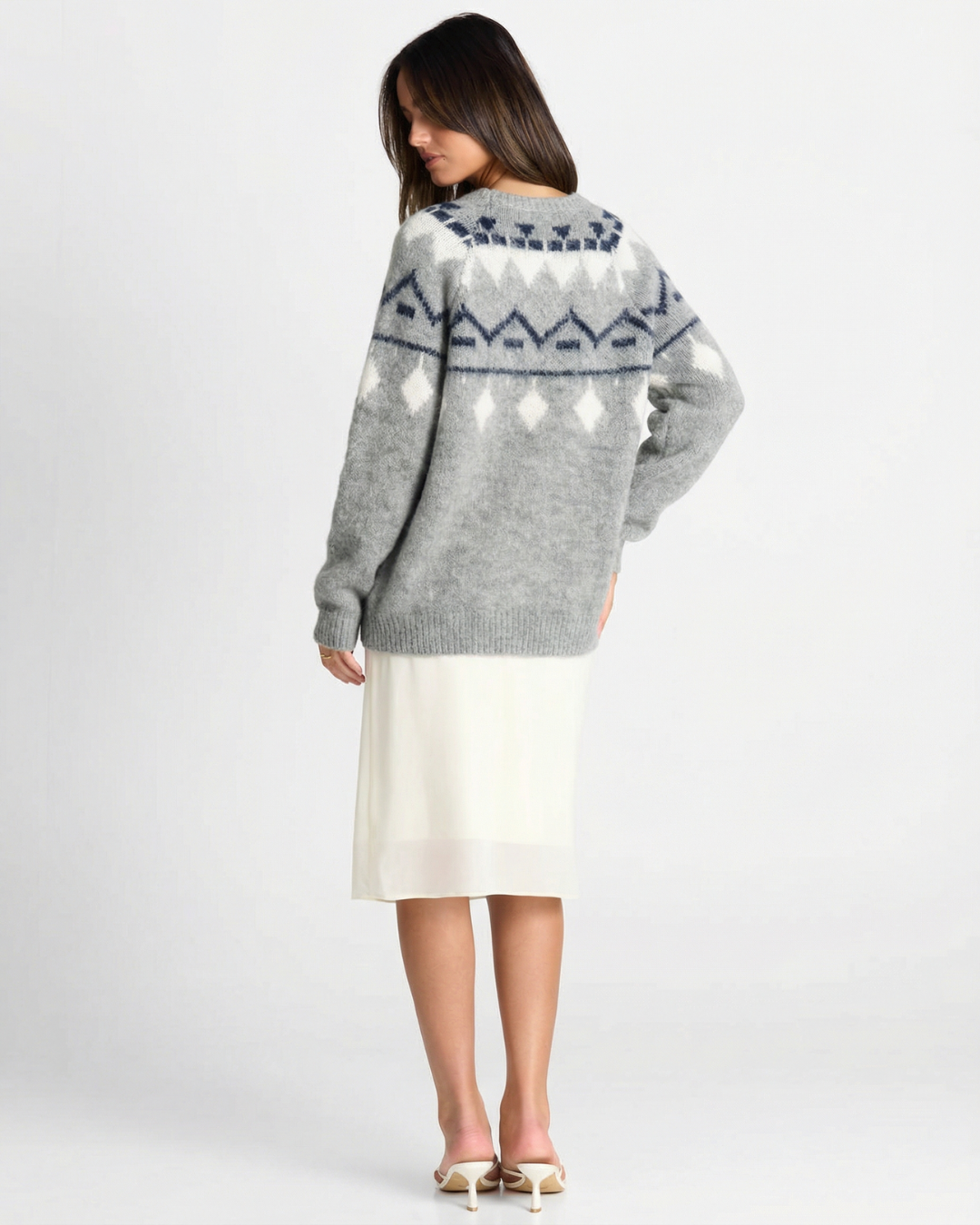 Maren | Cozy Fair Isle Crew Neck Sweater Gray Blue