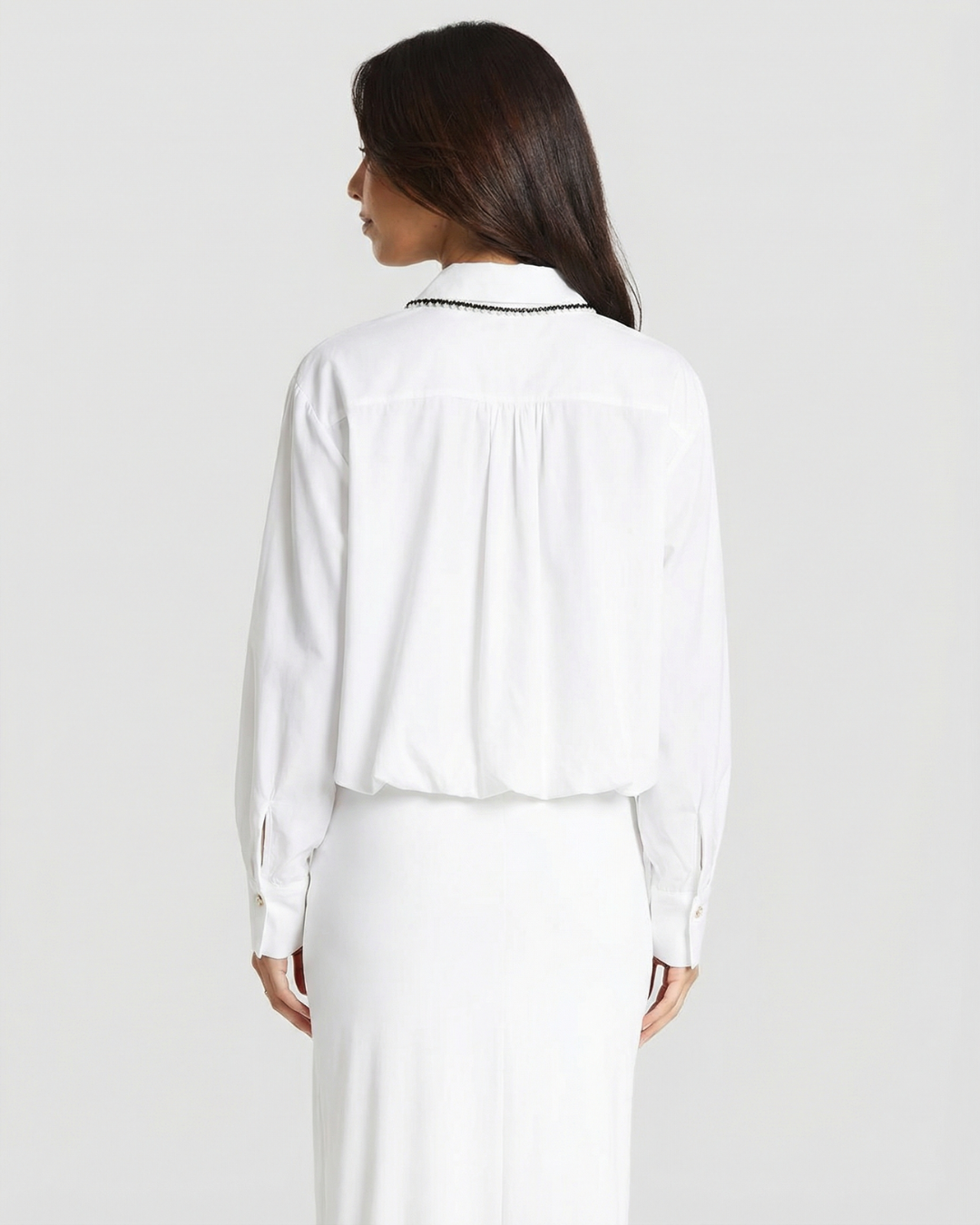 Skye | Cropped White Blouse with Beaded Trim