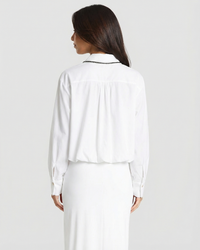 Skye | Cropped White Blouse with Beaded Trim
