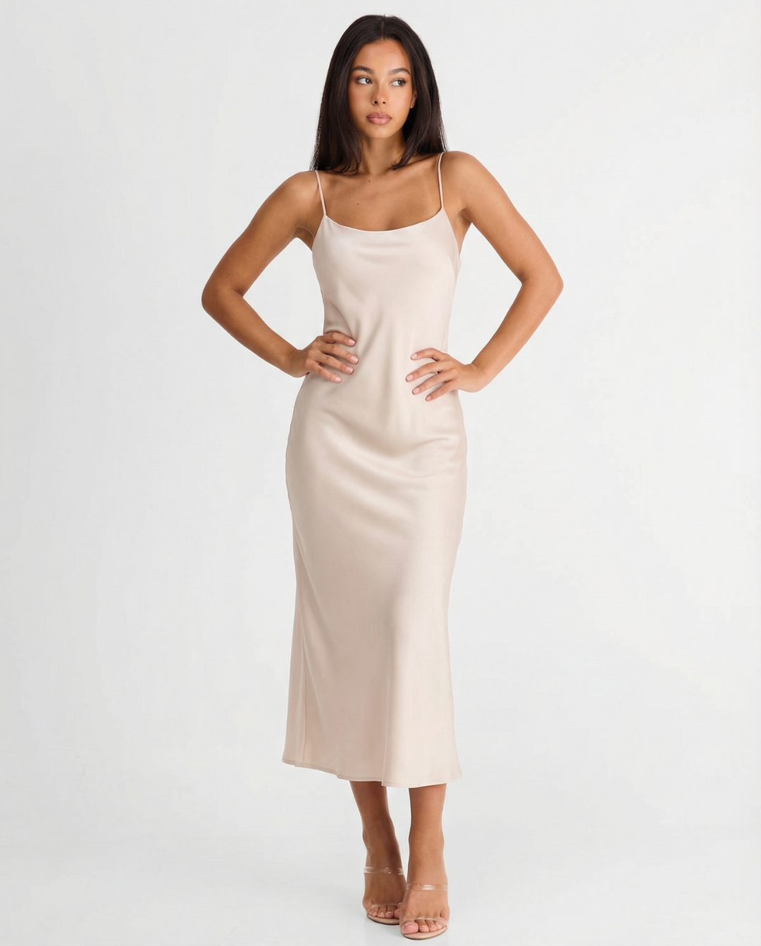 India | Cowl Neck Satin Midi Slip Dress