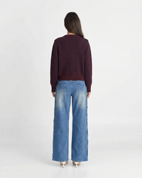 Marnie | Stripe Knit Button Front Crew Neck Cropped Cardigan