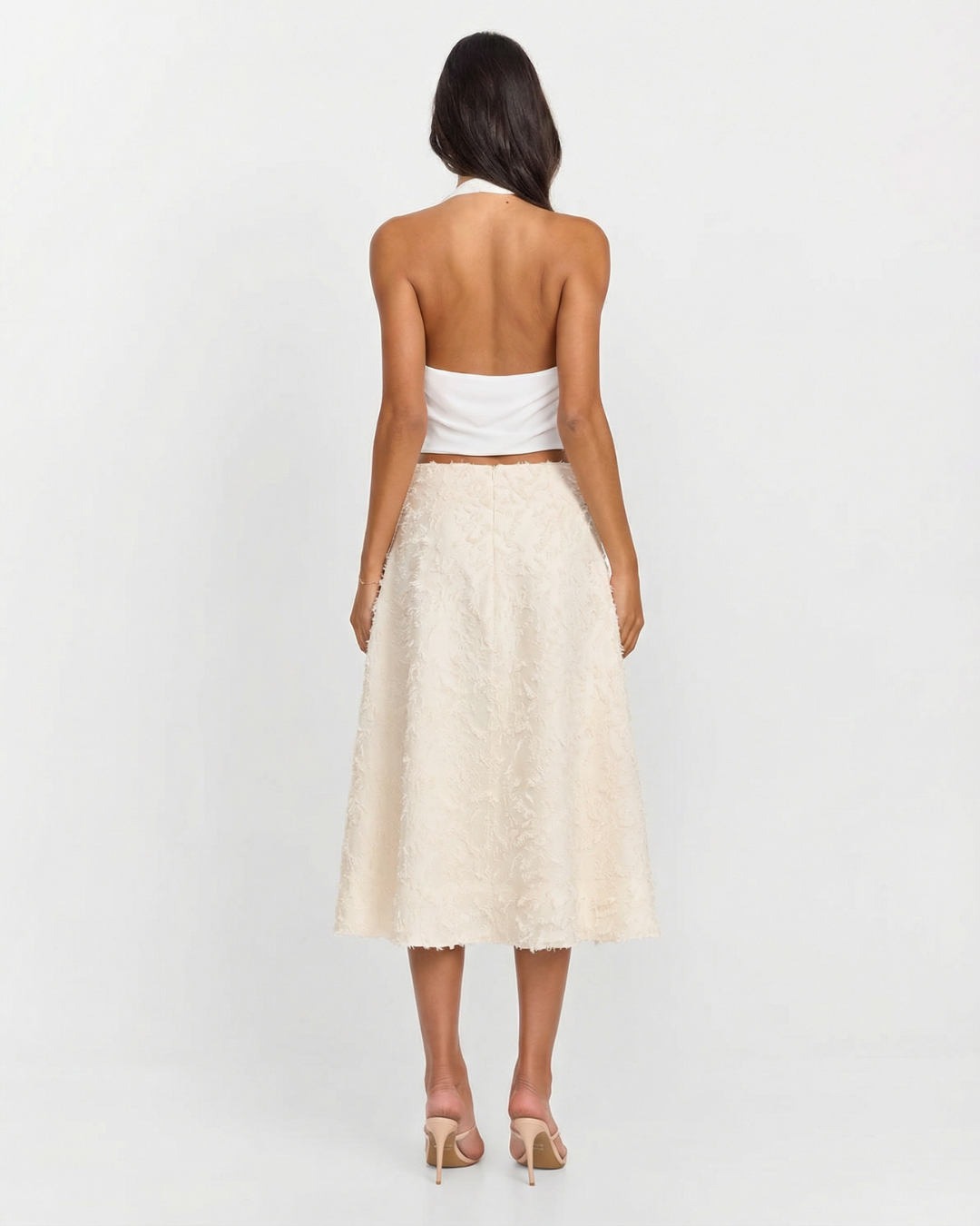 Ivy | High-Rise Textured A-Line Midi Skirt