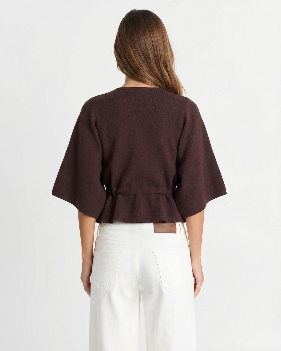 Suki | Elegant Belted Blouse Brown Linen Short Sleeve Tie Waist