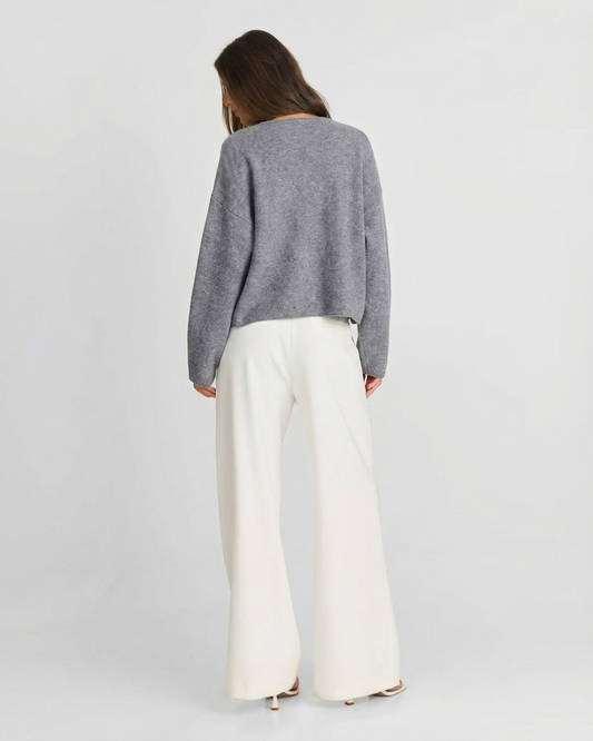 Alma | Casual Grey Cardigan Cropped Long Sleeve Open Front Knitted