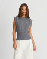 Cecilia | Padded Shoulder Ribbed Knit Vest