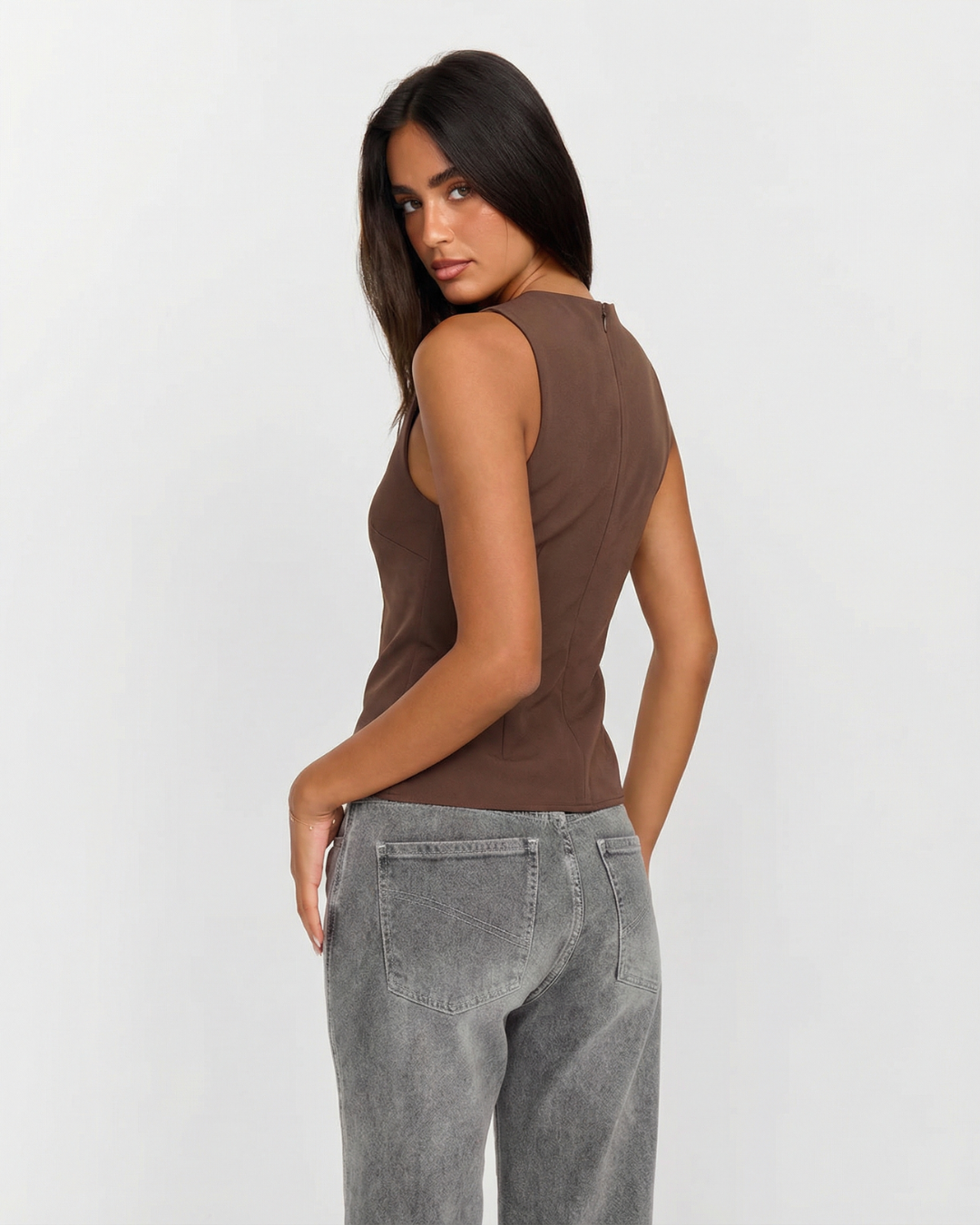 Romy | Faux Suede Structured Seam Tank Top