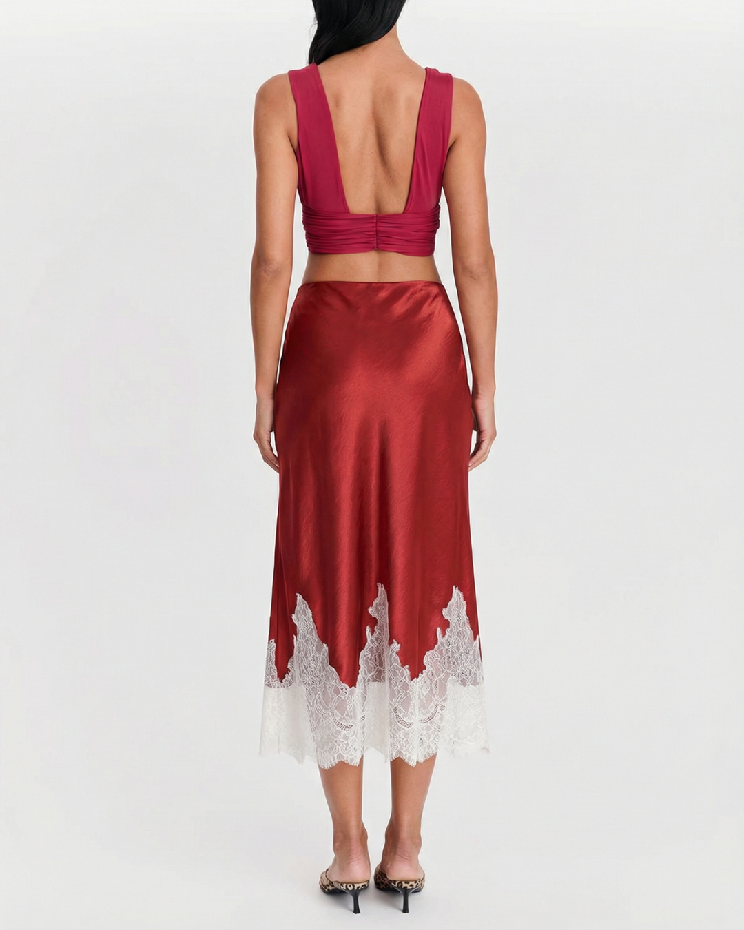 Erin | Lace Hem Satin Midi Slip Skirt
