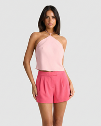 Heidi | Front-Pleat Wide-Waistband Tailored Shorts
