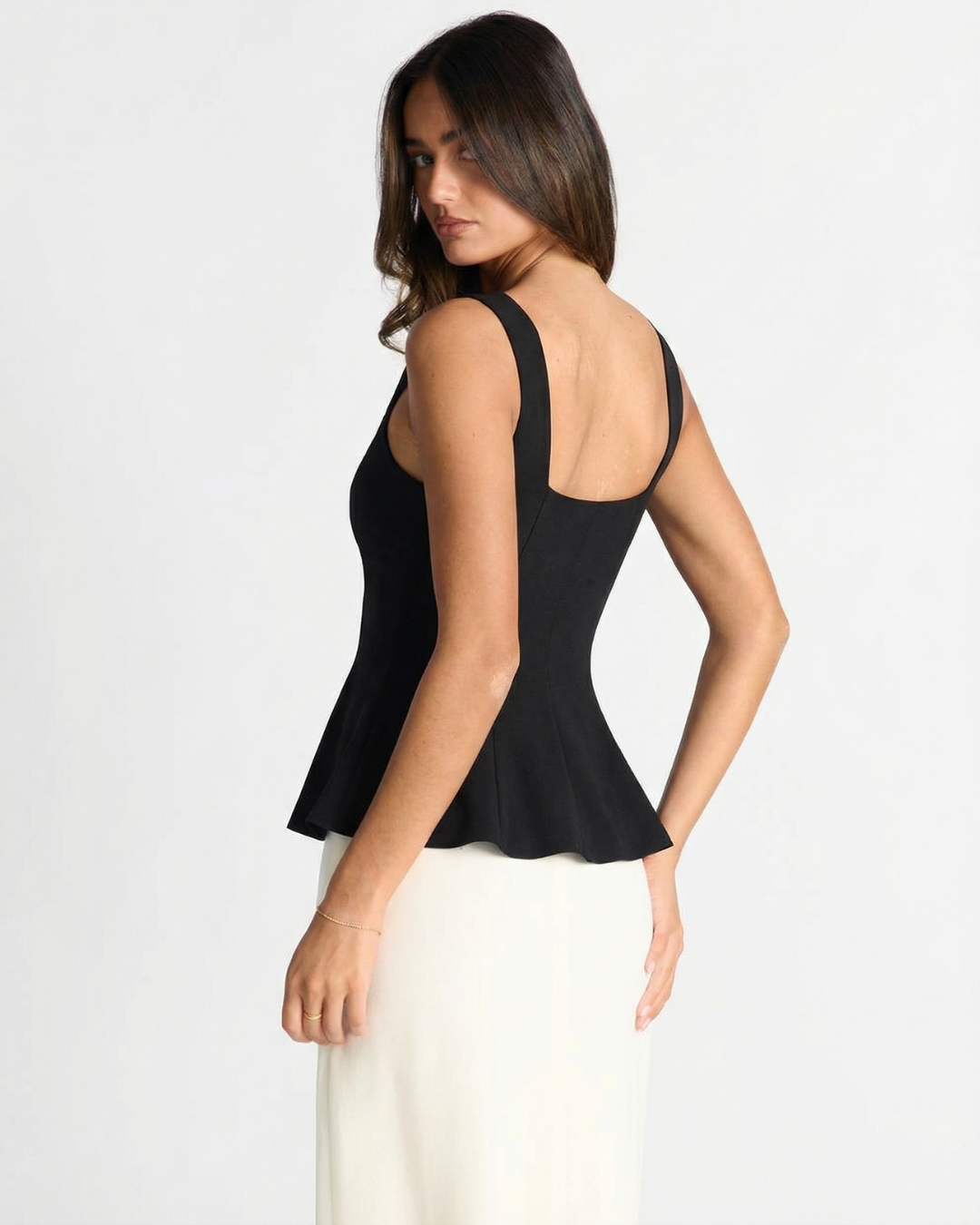 Caitlin | Gold Button Sweetheart Peplum Top