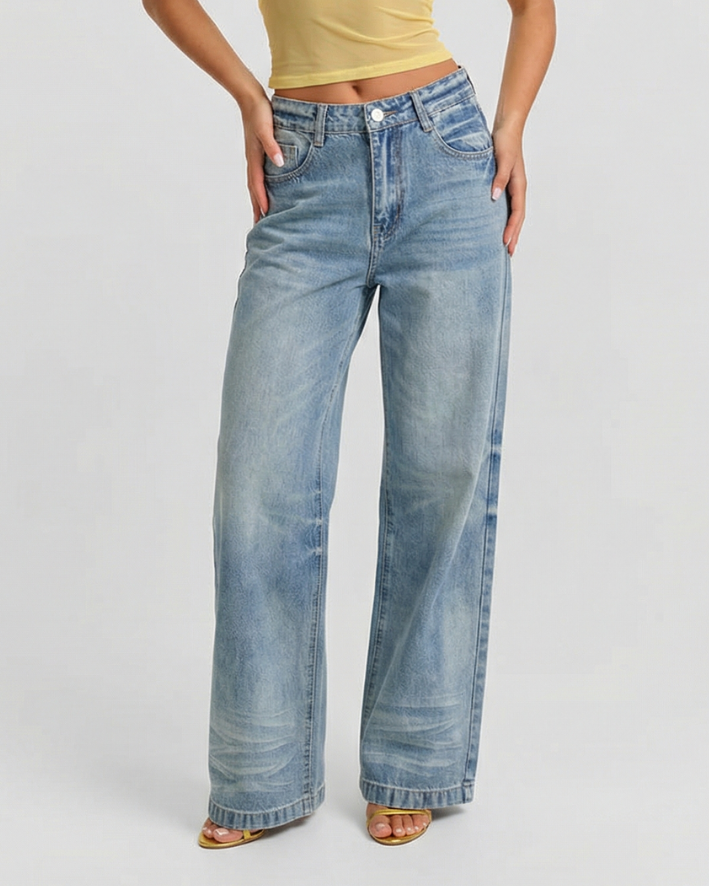 Bea | Wide Leg Jeans Light Blue High Waisted Vintage Faded