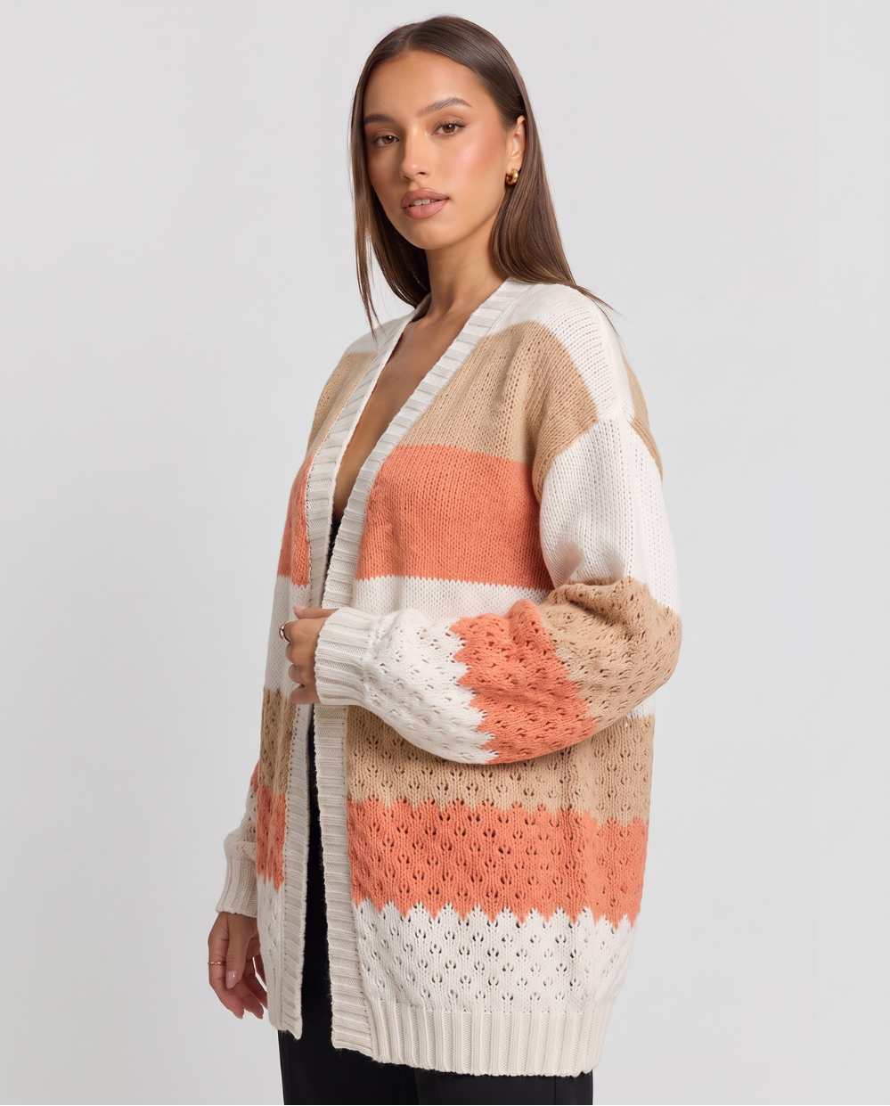Severine | Women's Oversized Striped Cardigan Orange and Purple