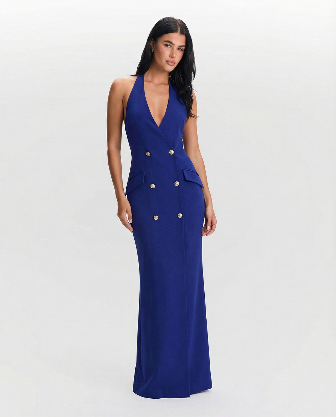Clementine | Double-Breasted Halter Neck Maxi Dress
