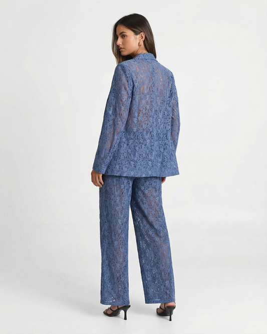 Mya | Blue Lace Suit Wide Leg