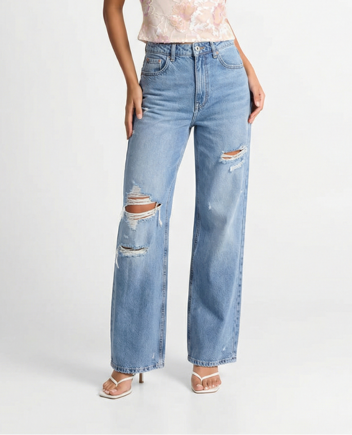Lola | Ripped Wide Leg Jeans Light Blue High Waisted Distressed