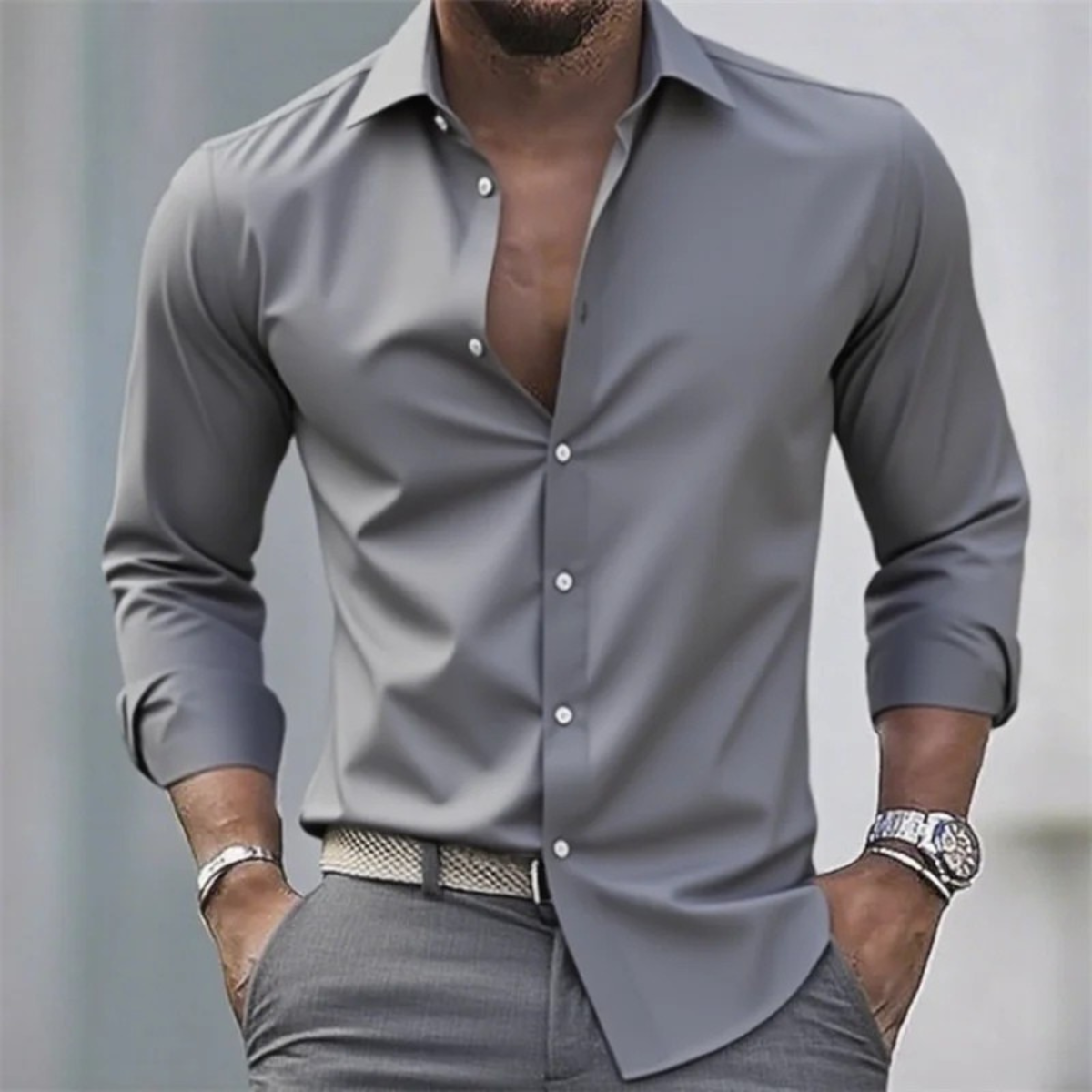 Sutton slim fit button up shirt in Grey