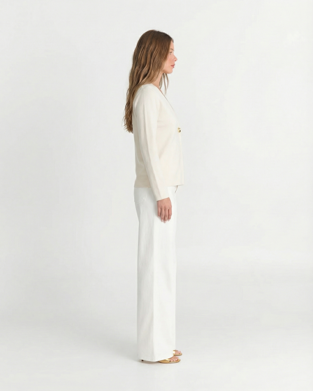 Mila | Deep V-Neck Gold Button Centre Seam Cropped Knit Cardigan