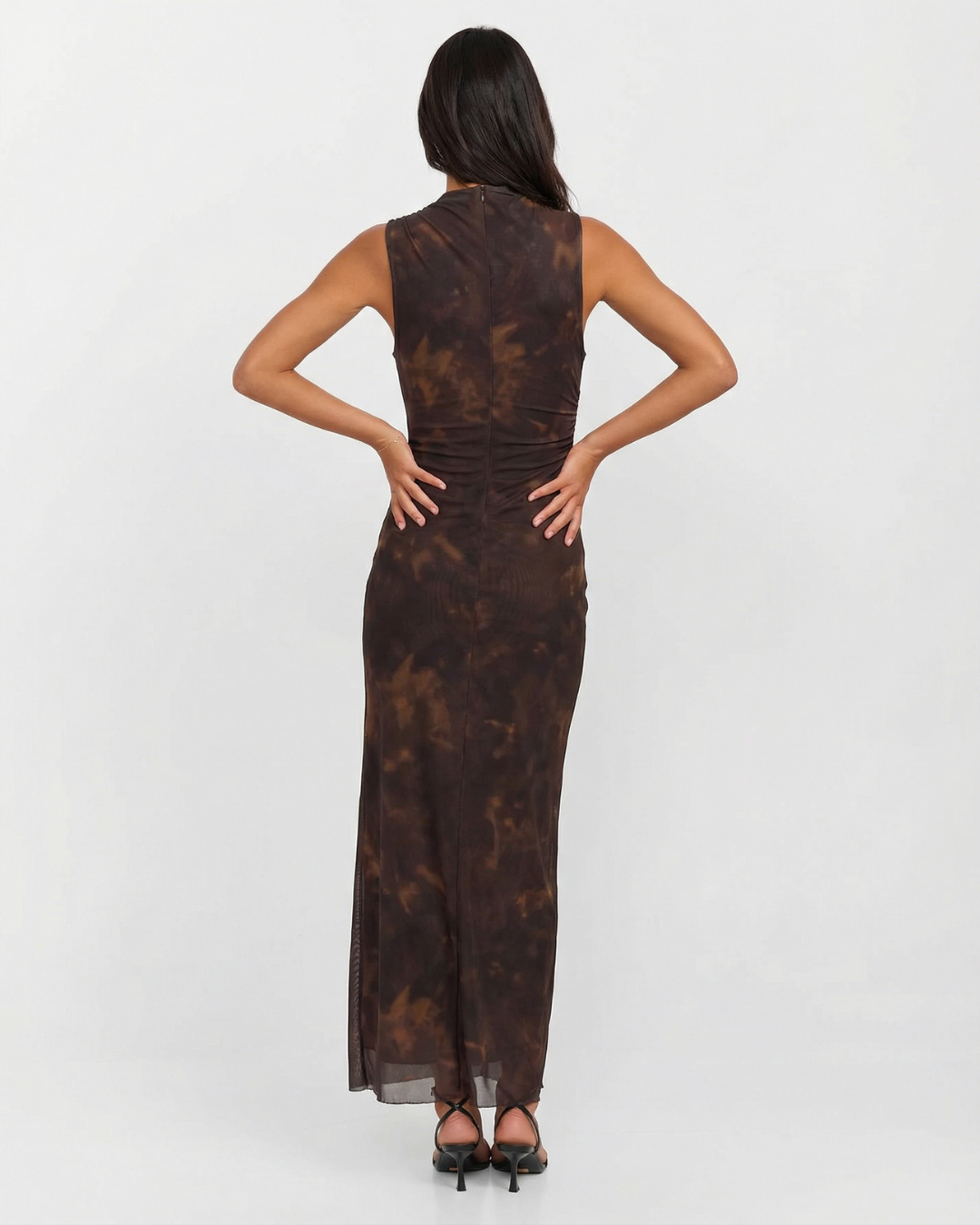 Tamara | Draped High Neck Side Ruching Sleeveless Bodycon Maxi Dress