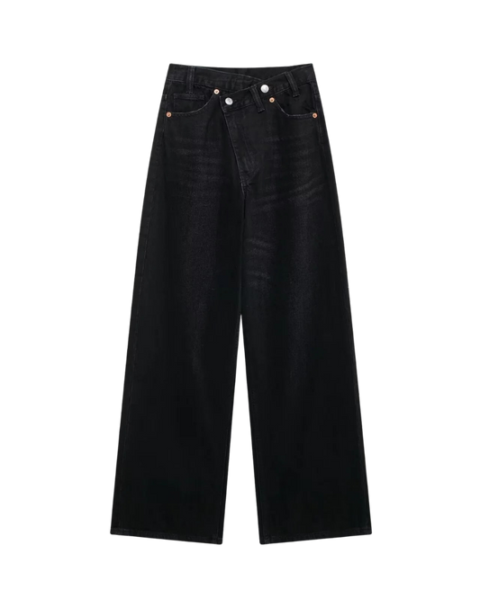 Demi | Wide Leg Jeans Dark Blue Indigo High Waisted Contrast Stitch