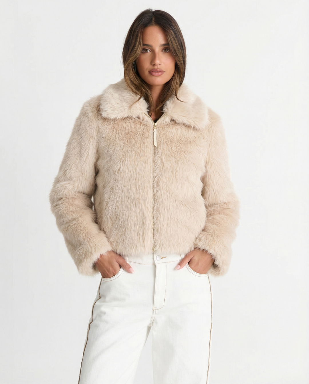 Camilla | Zip-Up Cropped Faux Fur Jacket