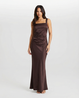 Evelyn | Ruched Satin Maxi Slip Dress