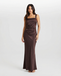 Evelyn | Ruched Satin Maxi Slip Dress