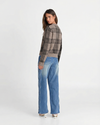 Edith | Plaid Pattern Button Front Crew Neck Cropped Cardigan