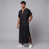 Whitaker | Men's Boho Linen Long Shirt Black V Neck