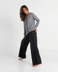 Beatrice | Floral Embroidery Crew Neck Button Front Knit Cardigan
