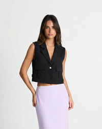 Elodie | Sleeveless Blazer Black Cropped Tailored Utility Pockets