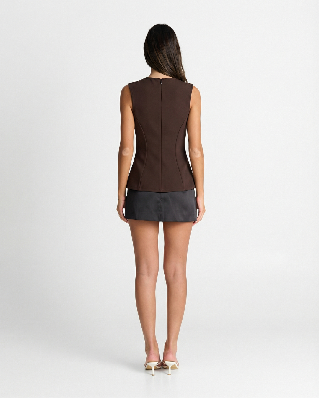 Dove | Elegant Peplum Top Black Fitted Sleeveless Tailored