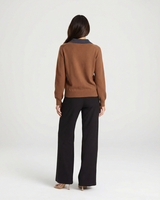 Chloe | Brown Classic Argyle Knit Long Sleeve Polo Jumper