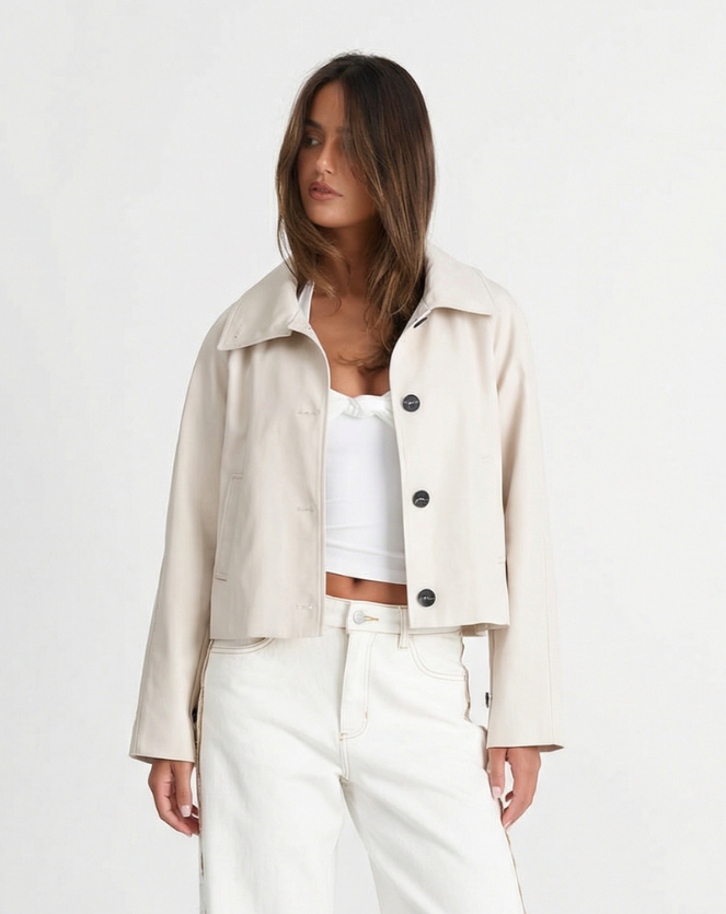 Liv | Cropped Jacket Cream Button Front Long Sleeve