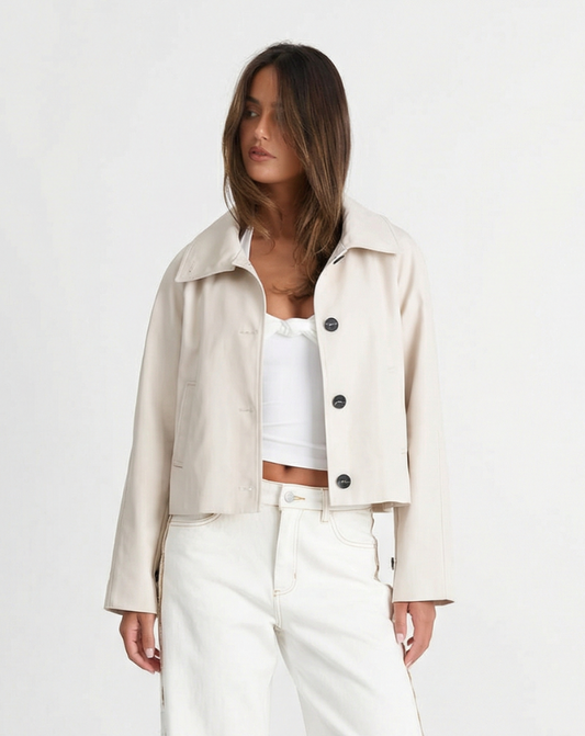 Liv | Cropped Jacket Cream Button Front Long Sleeve