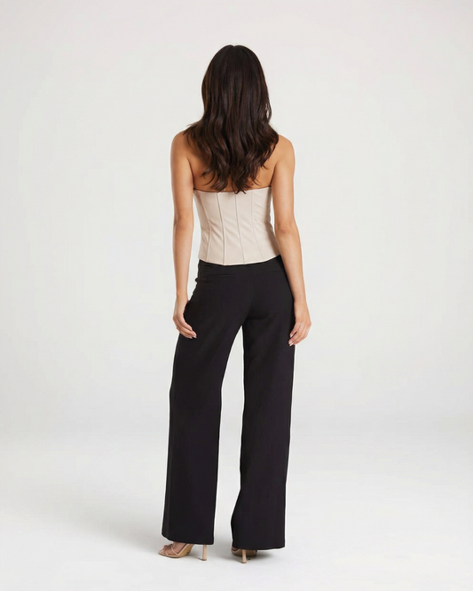 Thea | Smart Casual Peplum Top Strapless Grey Tailored Pleated