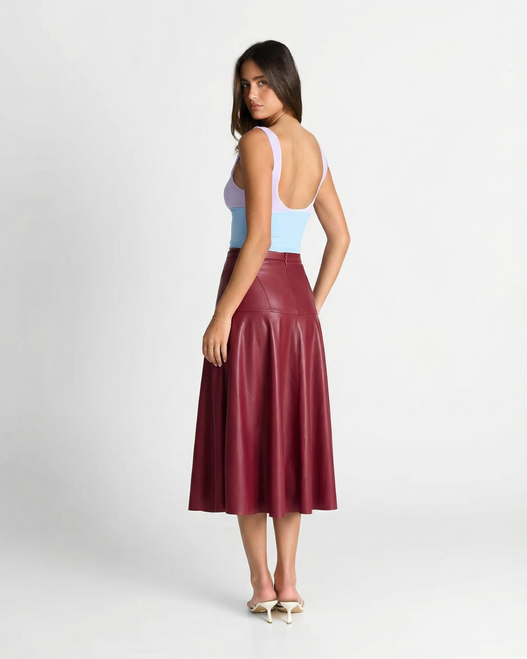 Tallulah | Flared A-Line Faux Leather Midi Skirt