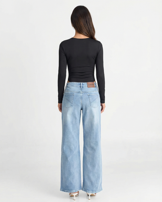 Thea | Fitted Long Sleeve Bodysuit Black Crew Neck