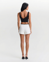 Violet | High-Waist Contrast Waistband Tailored Shorts