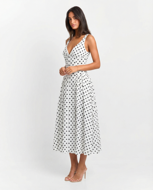 Cora | Summer Polka Dot Midi Dress White